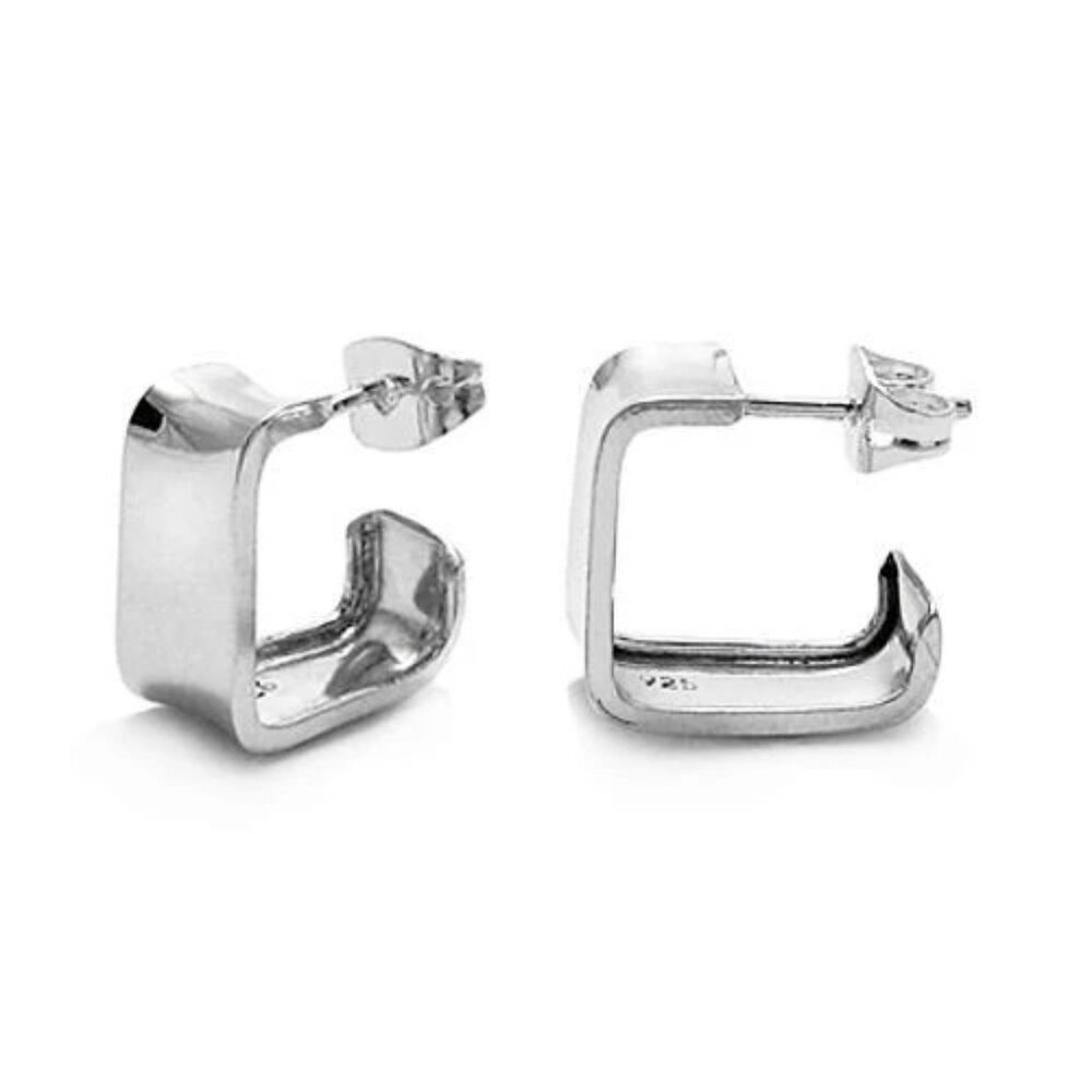 Sterling Silver Plain Squared Flat Cuff Post Earr… - image 1